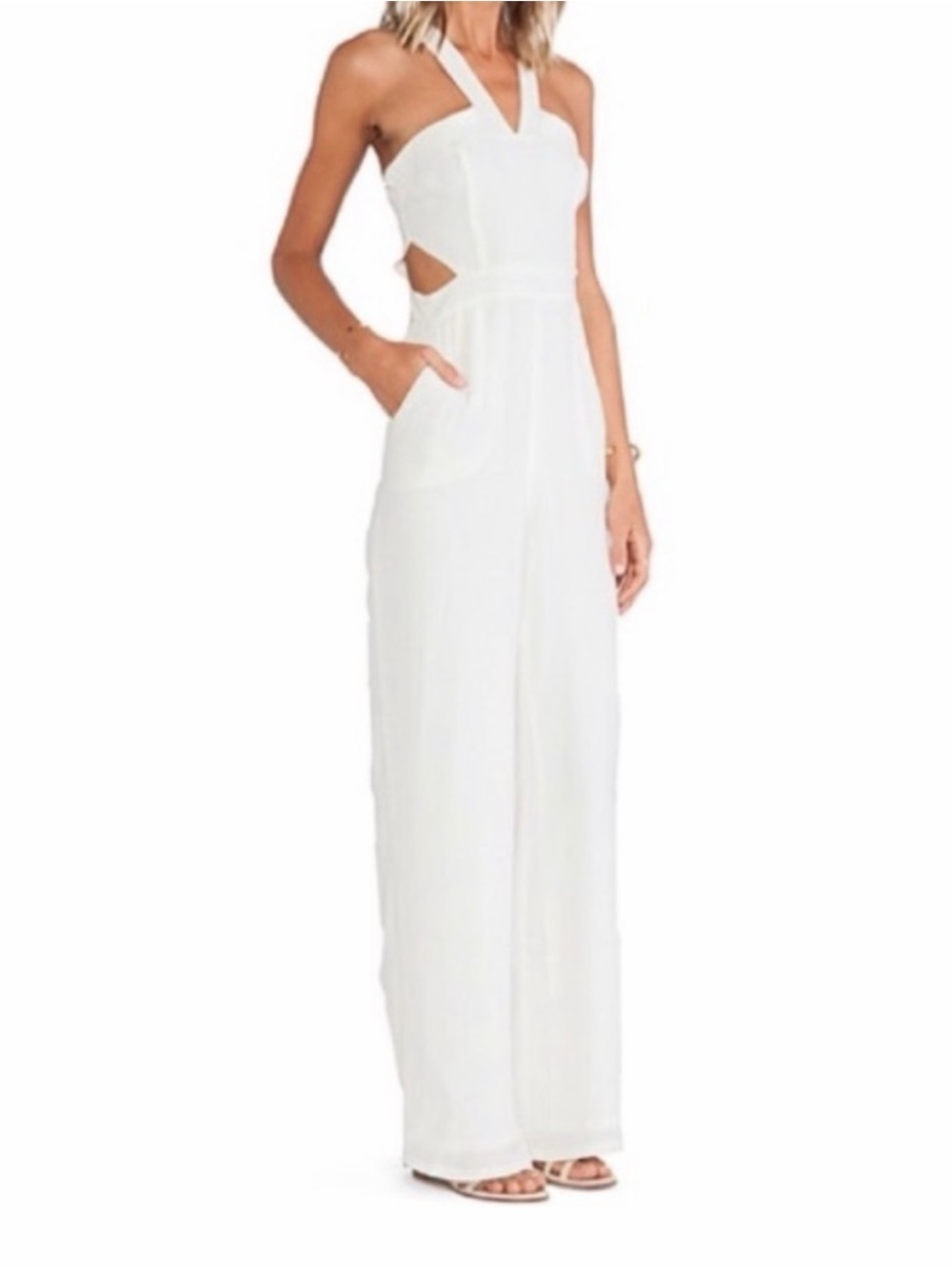 Lovers + Friends White Halter Cutout Wide-Leg Jumpsuit